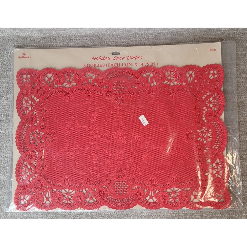 Hallmark Holiday Lace Doilies Red Paper Placemats 8 Count Vintage Christmas NEW